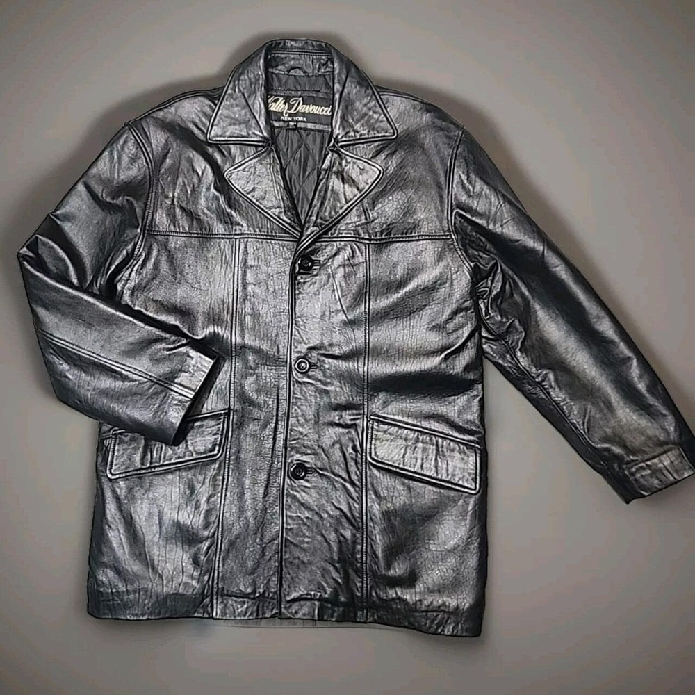 Walter Davoucci Mens Leather Jacket Coat Large Black Rare‎ Vintage
